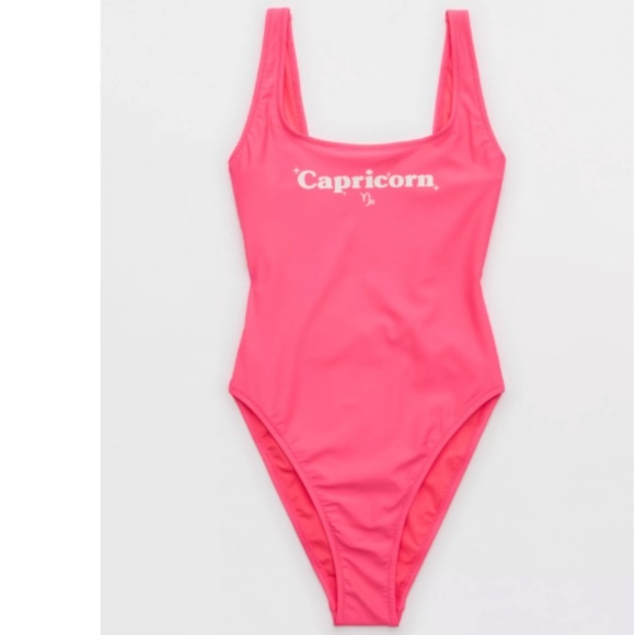 AERIE Sexy Flirty Resort Vacation Tropical Capricorn Hot Pink One Piece Swimsuit - Picture 1 of 4